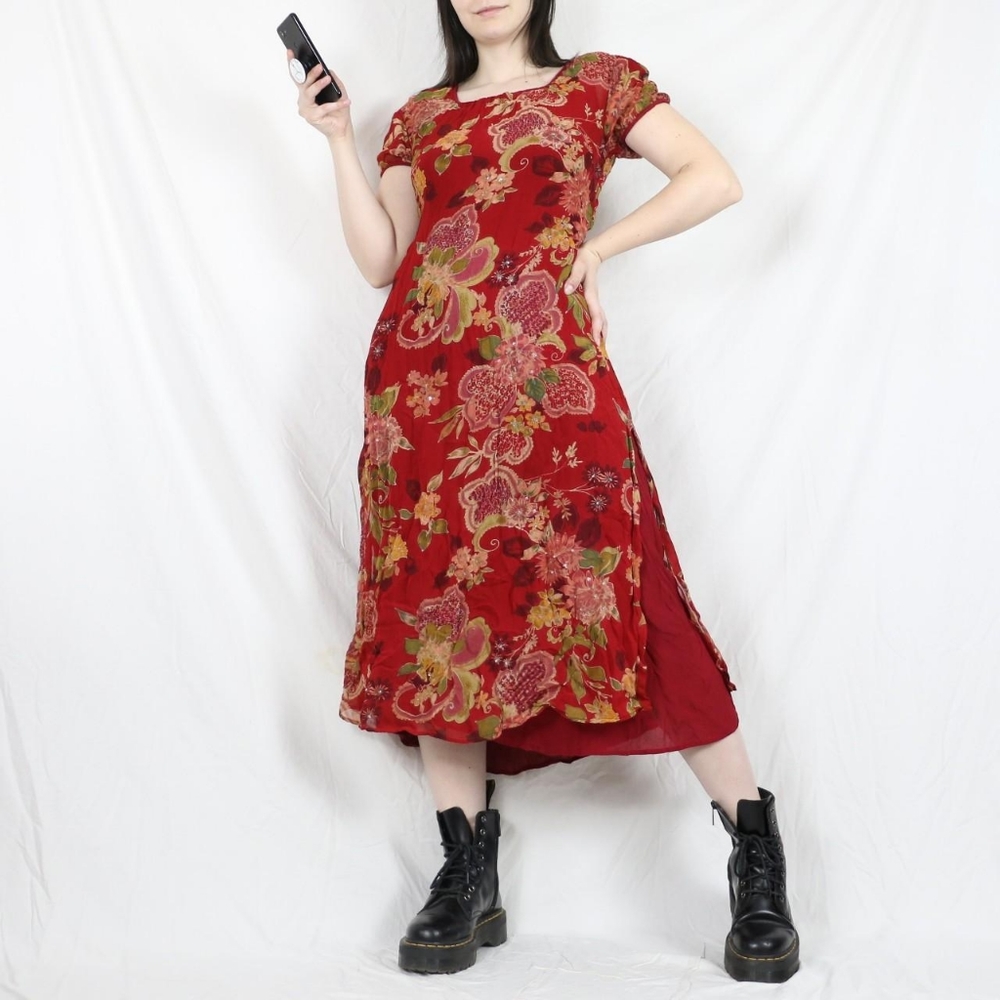 Vintage Red Floral Dress